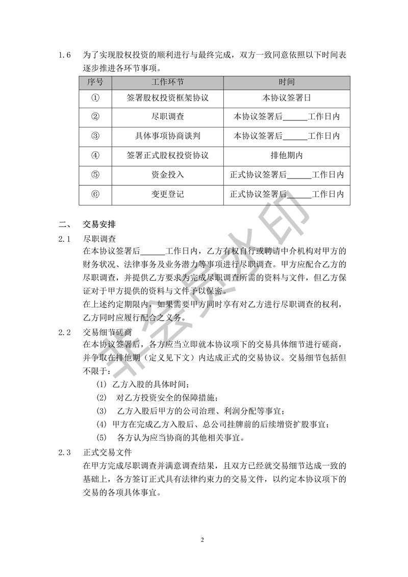 股權投資框架協(xié)議(最新版)